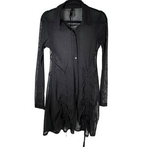 Porto Sheer Mesh Black Long Sleeve Button Down Dress Collared Size 2